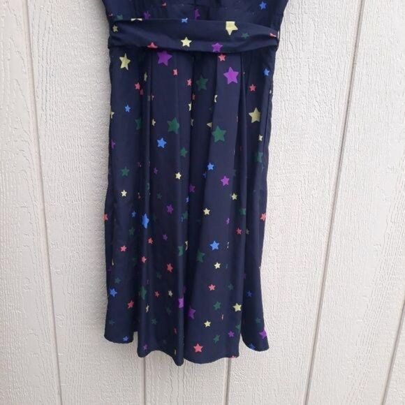 Eshaki Rainbow Star Modest Midi Tie Waist Dress Cap Sleeve Scoop Full Sz 10 - Picture 7 of 8